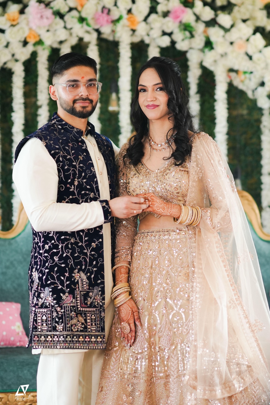 Akshat and Bhawna together at their ring ceremony